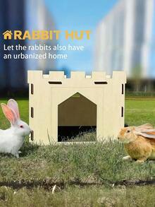 Wooden Warm Rabbit Cage, Hideaway House, Castle, Removable Small Animal Playhouse And Habitat - Multicolor - View 2
