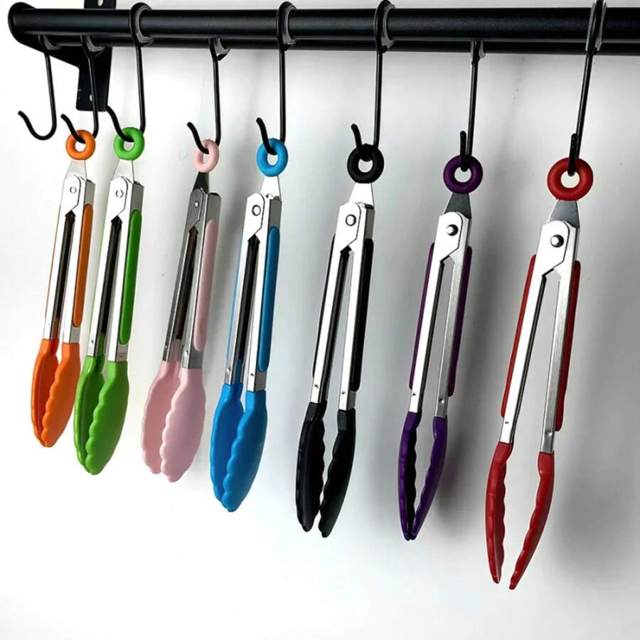 Pinzas antideslizantes para servir, pinzas de acero inoxidable para alimentos, pinzas para ensalada de pan, pinzas para barbacoa resistentes al calor, herramienta de cocina - 7 piezas Color-885 - Ver 1