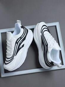 Men's Breathable Lace-Up Running Shoes, Lightweight. Shock-Absorbing Sports Shoes Suitable For Hiking, Outdoor Activities And Casual Wear, Multi-Functional Sports Shoes, Dynamic Design, Shock-Absorbing Shoes - White - View 4