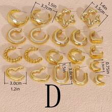 10/40对欧美优雅UV镀金耳环套装，女士款，包含几何、大圆环、小圆环、心形和光滑设计——复古时尚宣言珠宝，复古简约和西部波西米亚风格配饰 - 金色40對 - 查看 6