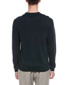 Bruno Magli Cable Front Merino Wool Polo Sweater - Green - View 3