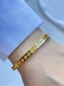 1件 STYLEVER 金色 A-Z 字母手链，彩色钻石心形扣链，白色钻石手链，不锈钢链，圣诞节礼物，万圣节礼物 - 金黃色 - 查看 5