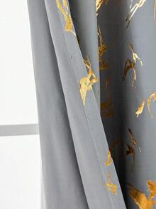 1pc Super Soft Grey Velvet Blackout Curtain, Holiday Atmosphere Decor For Living Room, Bedroom, Party, Celebration With Golden Marble Pattern - Grey - View 4