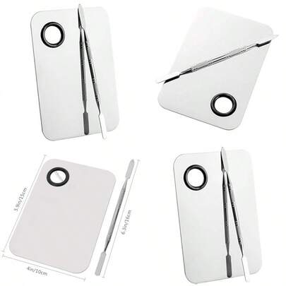 Professional Stainless Steel Makeup Palette Cosmetic Palette With Spatula Tool For Nail Art Eye Shadow Eyelash Makeup Professional Pigment Blending 6 X 4 Inch Sliver