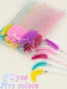 50 piezas Varitas desechables mini para máscara, set de aplicadores de maquillaje, cepillo negro para alargar pestañas, herramientas de maquillaje ligeras y multicolor precisas, cepillo rizado para máscara, aplicador duradero y cómodo para extensión de pestañas - Multicolor - Ver 4