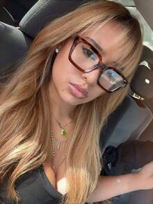 一副女士豹纹波西米亚风PC（聚碳酸酯）方形超大透明眼镜，四季皆宜，适合日常佩戴，透明眼镜配饰，女士专属 - 豹紋 - 查看 4