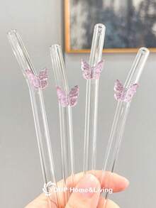 1/2/4/6/8 Piezas Conjunto de Pajitas de Vidrio Reutilizables con Decoración de Corazón Rosa, Pajitas de Vidrio Curvas Claras y Lindas con Cepillo de Limpieza, para Vasos de Agua, Accesorios de Cocina, Decoración de Pajitas, Bebidas Frías, Leche, Té, Café, Batidos, Cocinas, Restaurantes, Fiestas de Cócteles, Regreso a Clases, Regalos Divertidos para Novias/Novios, Padres, Amigos, Suministros Navideños, Año Nuevo, Día de San Valentín. - Rosa D - Ver 2