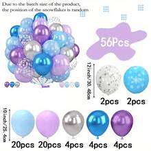 56件套气球套装，包含蓝色、紫色、金属银色、蓝色气球和印花雪花闪光气球，适合女性、冬季主题生日派对、万圣节、圣诞节、婴儿派对装饰。 - 彩色 - 查看 5