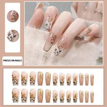 Nude Press On Nails French Nude Long Leaf Fake Nails Tips Full Cover Coffin False Nails For Women And FFgirls 24PCS{Inchcolor_nameinch:InchNails-12inch} - 釘子-12 - 查看 6