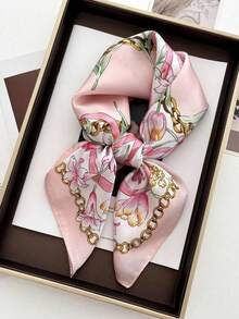 1pc Handkerchief Plain Neck Scarf Colorful Graffiti Print Women Small Shawls Wraps Bandana Head Scarfs 70x70CM Square Headband Hijab Scarves - Hồng - Xem 1