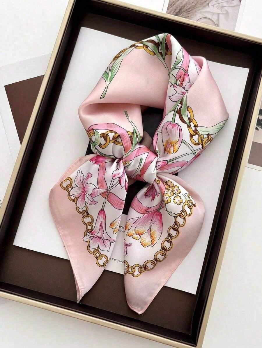 1pc Handkerchief Plain Neck Scarf Colorful Graffiti Print Women Small Shawls Wraps Bandana Head Scarfs 70x70CM Square Headband Hijab Scarves - Hồng - Xem 1
