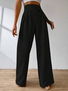 A&DD MODA, REF: AS1248 Wide-Leg Trousers With Elastic Waistband, Elegant And Sophisticated, Bell-Bottom Style, High Waist, Tailored, Casual And Formal Look, Comfortable And Stylish, Lightweight And Comfortable Fabric, Ideal For Relaxed And Glamorous Occasions. ✨ - đen - Xem 1
