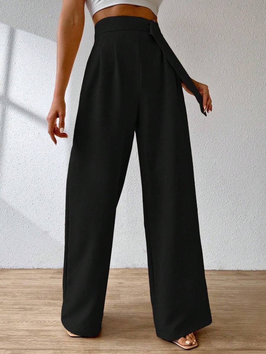 A&DD MODA, REF: AS1248 Wide-Leg Trousers With Elastic Waistband, Elegant And Sophisticated, Bell-Bottom Style, High Waist, Tailored, Casual And Formal Look, Comfortable And Stylish, Lightweight And Comfortable Fabric, Ideal For Relaxed And Glamorous Occasions. ✨ - đen - Xem 1