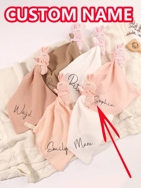 1 Stück personalisiertes besticktes Namens-Hasen-Gesicht Handtuch/Taschentuch/Lätzchen, weiches Baby-Tröstungstuch, Dekorationsgeschenk für Baby Jungen und -mädchen