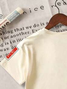 Áo thun ngắn tay cổ tròn in khẩu hiệu dành cho bé trai, kiểu dáng thường ngày, đa năng. - Màu be - Xem 5