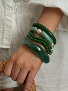 1-3 PCS Bracelet Set Resin Bangle Red White Gold Glossy Chunky Fashion Acrylic Gift For Girlfriend, Holiday Gift, Suitable For Daily Wear, Valentine's Day Gift, Date Wear