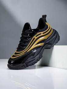 男士休闲运动鞋 - 时尚、轻便、舒适，适合日常通勤 - 黑金 - 查看 2