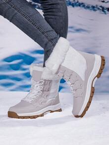 Fall/Winter Women's Outdoor Snow Boots, Women's Casual Mid-Calf Lightweight Anti-Slip Warm Snow Boots, Women's Thermal-Lined Thick Comfortable Short Boots,Fur Boots - White Gray - View 5
