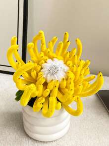 1 szt. wielokolorowa sztuczna chryzantema w doniczce, delikatny, ręcznie robiony bukiet do wnętrz, odpowiedni do domu, kuchni, sypialni, na wesele, święta i imprezy.
