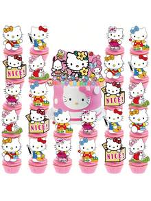 25pcs/Set Hello Kitty Cake Fork Picks, Home Party Cake Decoration DIY, Campus Party Supplies