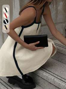 Women's Elegant Sexy Square Neck Sleeveless Colorblock Vacation Style White Short Dress, Spring/Summer