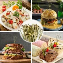 100/60/30 Pcs Natural Bamboo Cocktail Picks - 4.8 Inch Food Skewers With Loop End, Suitable For Food, Appetizers, BBQ, Party, Sandwiches, Fruits, Cheese And Cold Cut Boards - Disposable Sturdy Skewers - Multicolor - View 2