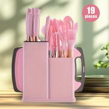 XBJ 19-Piece Kitchen Utensil Set Including Spatulas, Spoons, Knives And Other Kitchen Utensils, Cooking Utensil Set With Storage Rack, Kitchen Utensils, Kitchen Utensil Set, Black Knife Sets, Pink Knife Sets, Stainless Steel Knife Sets, It Is Suitable For Daily Household Use And Small Catering. Cutting Is Efficient And Effortless, And Novices Can Also Easily Control It. A Set Meets All Kitchen Knife Needs. Suitable For Kitchen, Courtyard, Christmas Party, Holiday Gifts, Halloween, Christmas Gifts - Bộ dụng cụ nhà bếp nhiều màu - Xem 15