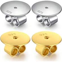 Earring Backs - Locking Safety Lifter Secure Hypoallergenic Silver Magic Earring Backs Replacement For Stud - B:扁平耳環底托 - 金色和銀色 - 查看 1