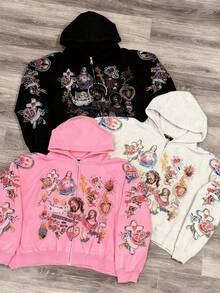 Jesus Printed Hoodie For Men Y2k Zipper Hoodie Harajuku Thin Kawaii Retro Streetwear - 黑色 - 查看 3