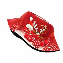休闲卡通圣诞老人和驯鹿图案渔夫帽，Ho Ho印花，男女皆宜的圣诞派对渔夫帽 - A - 查看 11