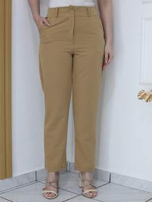 Women's Tailored Plain Trousers With Button - Maxma 6631 - 柿子2 - 查看 2