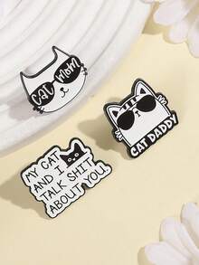 1set Of 3/6pcs Cat Lovers' Personalized Funny Cat Quotes, Brooches, Interesting Cat Creative Clothing, Bags, Accessories, Metal Alloy Badges - Multicolor - View 5
