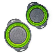 1/2件套可折叠硅胶滤锅套装，带手柄的节省空间滤网，可折叠的沥水篮，用于水果、蔬菜、意大利面 - 易于存放的绿色厨房工具，带细网的厨房滤网套装，必备厨房工具和厨房配件，家庭厨师必备的厨房工具礼物，厨房整理者的节省空间的存储空间，圣诞节厨房礼物创意 - 綠色 - 查看 11