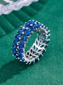 1pc Elegant Luxury Vintage Leaf Design Ring, Inlaid With Pink Synthetic Zirconia, Shiny Accessory, Suitable For Daily Wear And Valentine's Day Gift