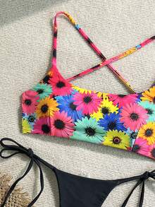 2 件波西米亚豹纹星星印花休闲可爱优雅性感扎染钩针撞色饰边比基尼泳装，海滩度假，春夏 - 彩色 - 查看 3