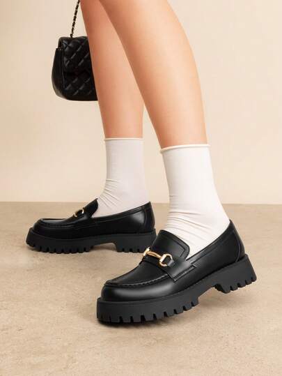 Women Casual Loafers Platform 1.57-Inch Chunky Heels Slip On Comfortable Business Commute Preppy Dress Loafers Shoes