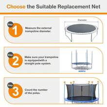 Trampoline Replacement Net For 12FT/15FT 8/6 Straight Poles Round Frame Trampolines, Safety Enclosure Net With Zipper, Hooks, Pole Cover, Blue - Blue - View 4