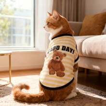 新款卡通熊印花宠物背心，狗狗背心，宠物服装，春夏款 - 黃色 - 查看 4