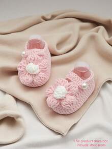 1 Pair Handmade Daisy Pattern Infant Shoes, Crochet Knitted, Newborn Footwear - Baby Pink - View 9