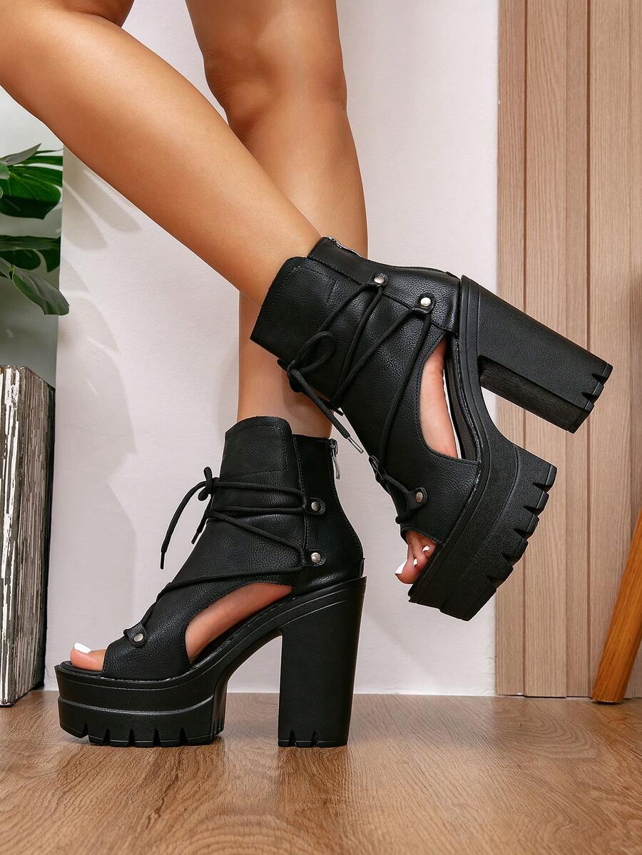 New Thick Sole Hollow Breathable Women Boots - Black - View 1