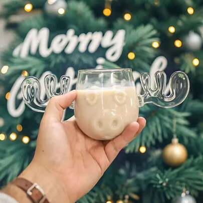 Christmas Reindeer Mug, Creative And Unique Transparent Cute Glass Coffee Mug, Perfect For Vacations, Movies, Christmas Gifts, And Parties. Ideal For Birthdays, Holidays, New Year's Gifts, And Christmas Presents