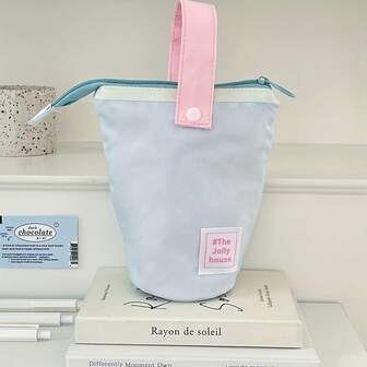 1pc Macaron Color-Colliding Foldable Pen Bag - Stylish, Durable, Large-Capacity Portable Student Stationery Box, Suitable For Desktop Or Office Use. The Perfect Gift For Friends, Family, And Besties