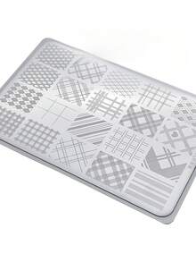 1pc Plaid & Stripe Pattern Nail Art Template Board, Holiday Nail Art Stamping Plate, Suitable For Christmas DIY Nail Salon Design, Nail Art Gift Accessories Tool, Nail Sticker Stamping