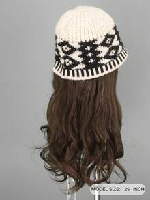 1pc Women's Winter Long Curly Wig Hat, Heat Resistant Synthetic Wig With Diamond-Shaped Cap - Korean Natural Full Head Coverage Lightweight Warm Winter Hat Wig - Multicolor - View 5