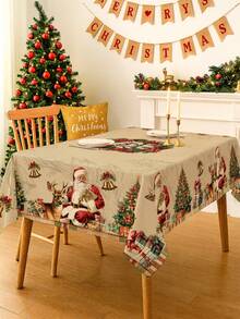 1件复古布艺圣诞桌布，圣诞老人树花环图案，圆形/方形可选，适用于家居装饰、厨房装饰、房间装饰、圣诞桌布/桌裙、圣诞饰品、圣诞派对、圣诞礼物、圣诞派对小礼物、平安夜装饰、2026新年装饰
