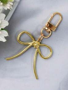 1pc Women's INS Style Faux Pearl Bow Keychain Elegant Charm Accessory For Bags Phones Car Accessories For Women Keychain For Bag - Gold - View 3