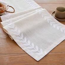 Linen Embroidered Table Runner, Irregular Willow Leaf Table Runners 275cm Long, Rustic Farmhouse Table Runner Dining Holiday Parties And Everyday UseWhite, 275cm - White + 35*275cm - View 2