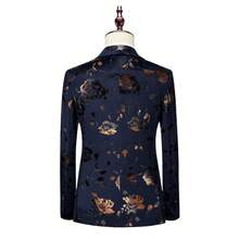 Elegant Men's Suit - Hot New Arrival Four-Season Men's Korean-Style Slim-Fit Printed Formal Wear Business Casual Suit - Korean-Style Two-Piece Set - 藏青色上衣+褲子 - 查看 3
