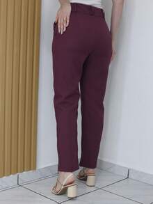Women's Tailored Plain Trousers With Button - Maxma 6631 - 紅木色 - 查看 4
