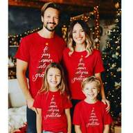 Camisetas Família Natal Malha Premium Monte Seu Kit Família Fé Gratidão Cores Vermelha e Verde Árvore de Natal